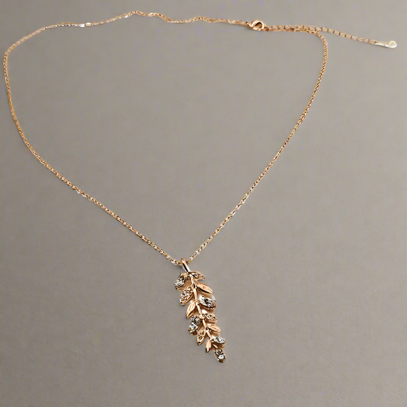 Dainty Rose Gold Necklace With Austrian Leaf Crystal