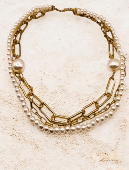 Gold Chain Pearl Layered Necklace